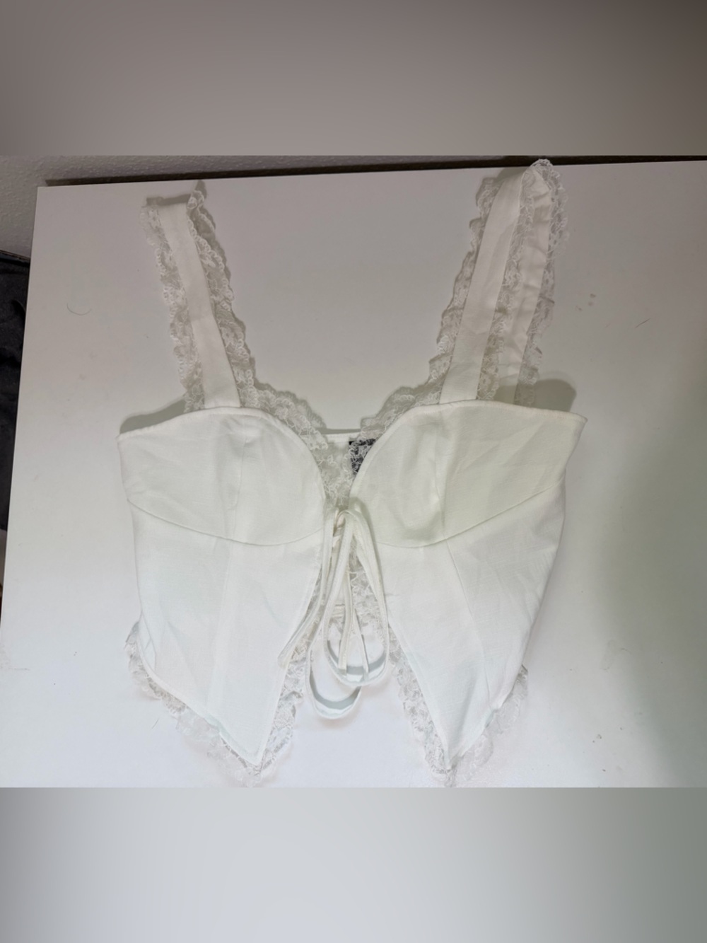 SHEIN White Lace Trim Triangle Bralette